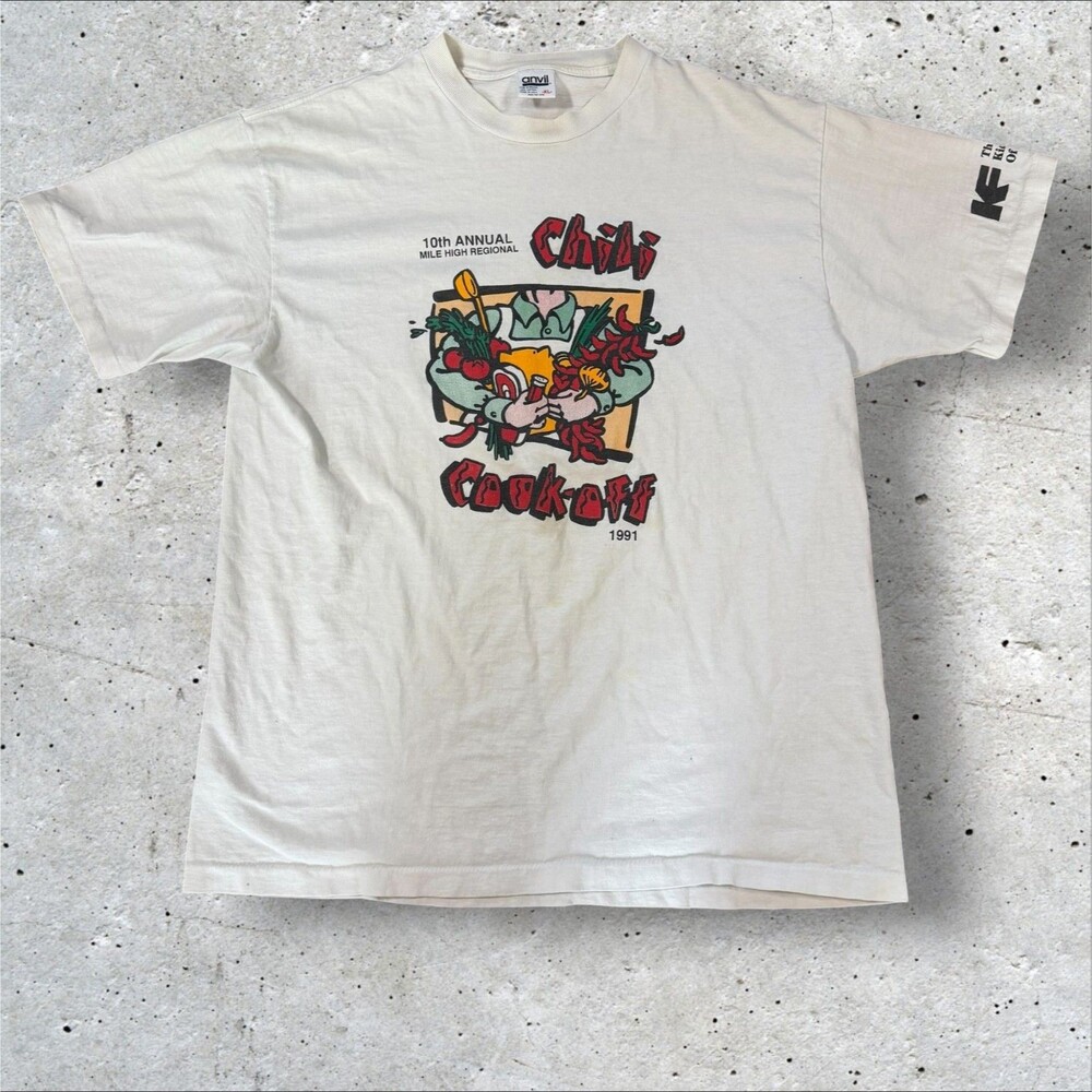 Vintage 1991 Chili Cook Off T Shirt XL Single Stitch Denver Anvil Made In USA